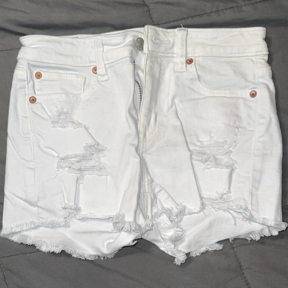 American Eagle Outfitters White Distressed Jean Shorts